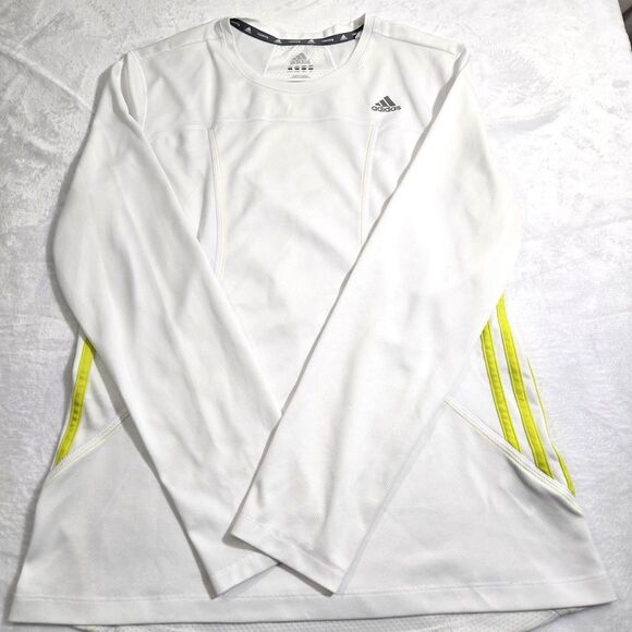 adidas Tops - Adidas Running Shirt L White Mesh Climalite Long Sleeve Crew Top Reflective Logo
